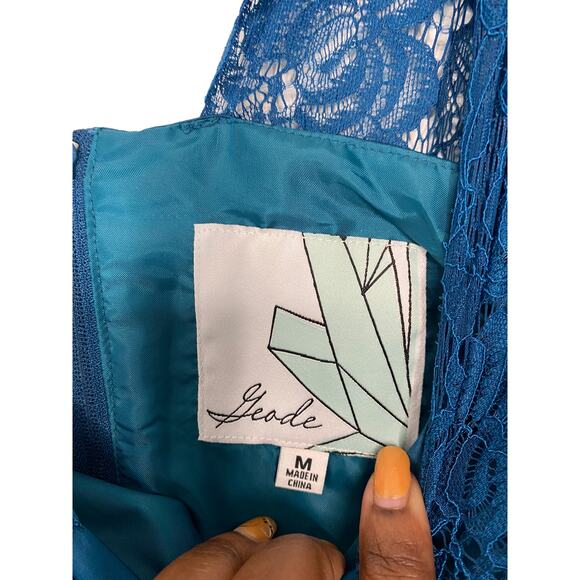 ModCloth Geode Blue Fairycore Lace Short Sleeveless Formal Dress Size Medium - Picture 3 of 9